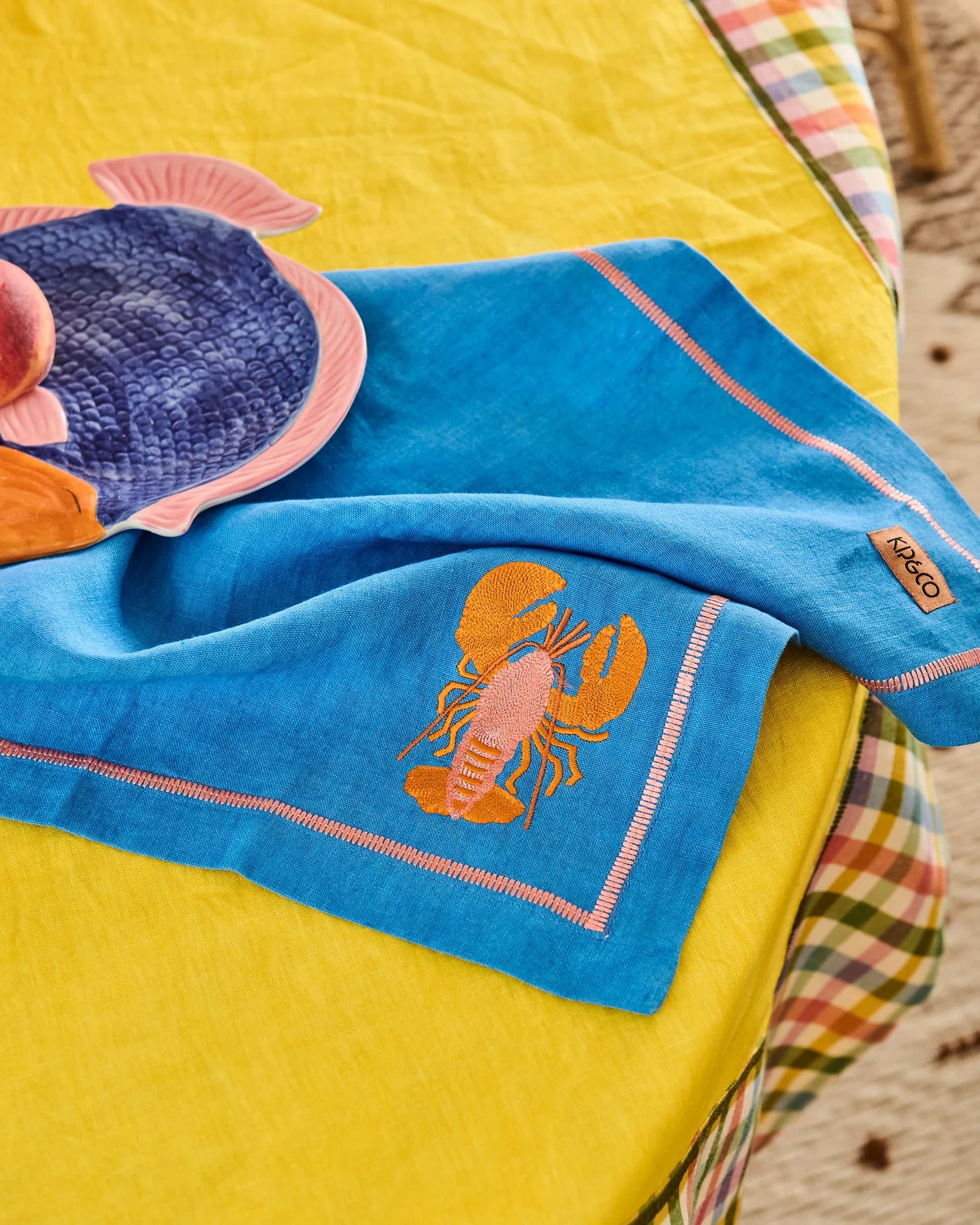 Kip & Co - Lobster Embroidered 4P Napkin Set