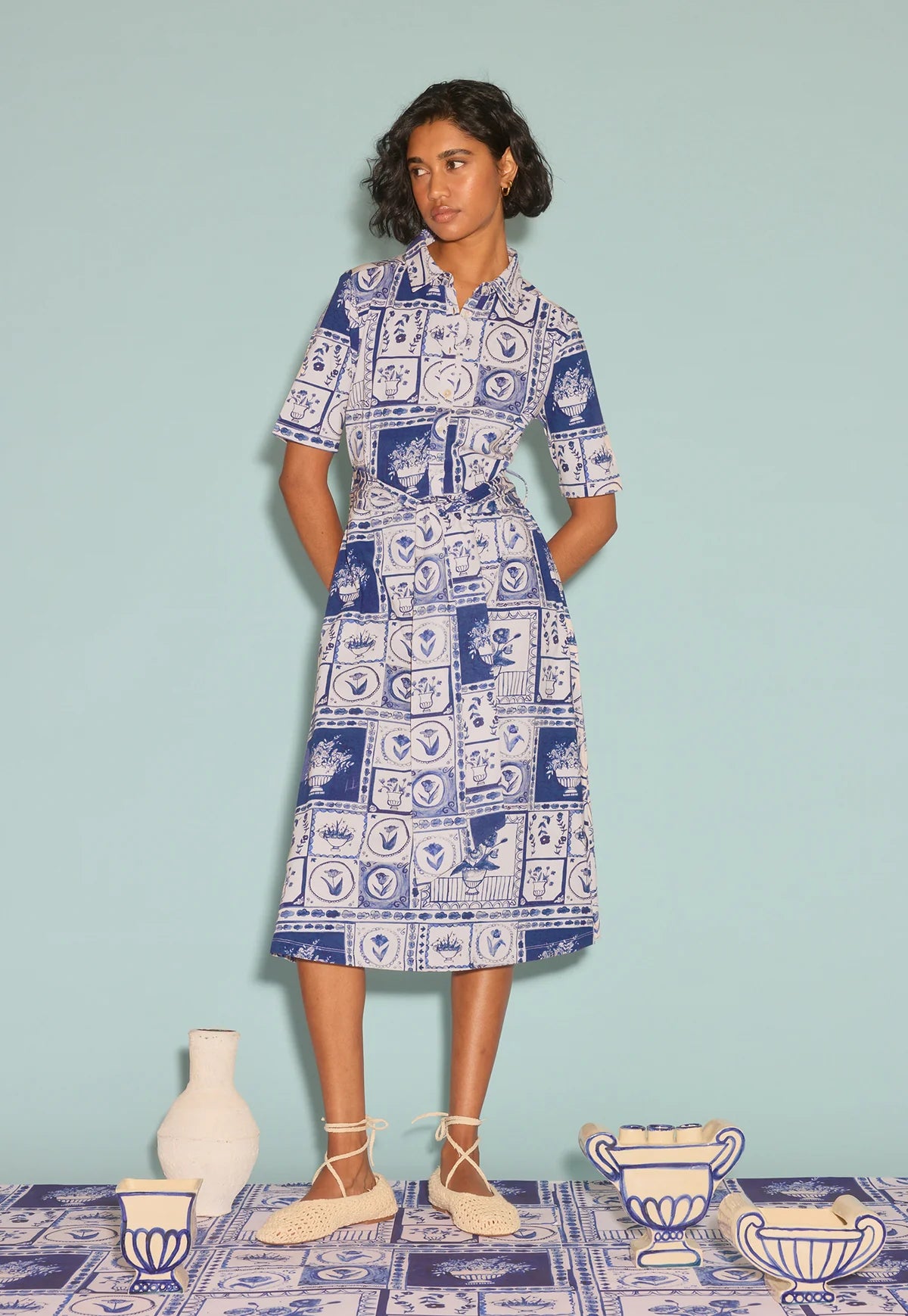Nancybird - Vera Short Sleeve Dress Lyon Tile