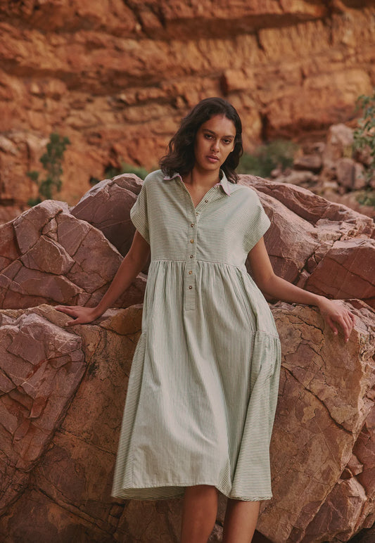Nancybird - Maja Dress | Green Stripe