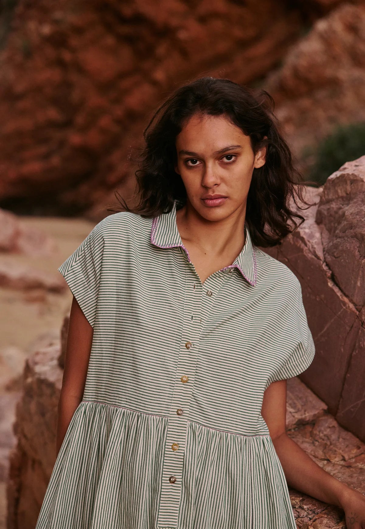 Nancybird - Maja Dress | Green Stripe