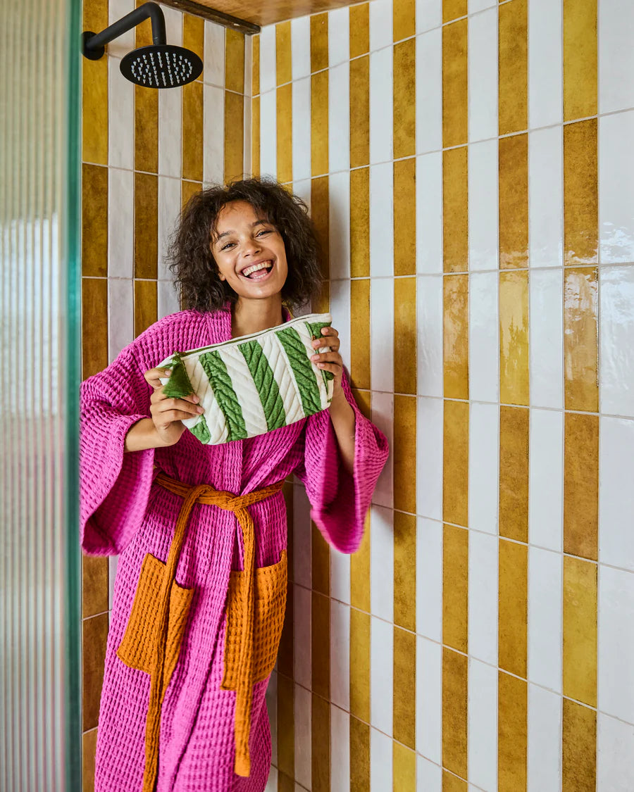 Kip & Co - Moss Stripe Velvet Toiletry Bag - The Ivy Room Adelaide