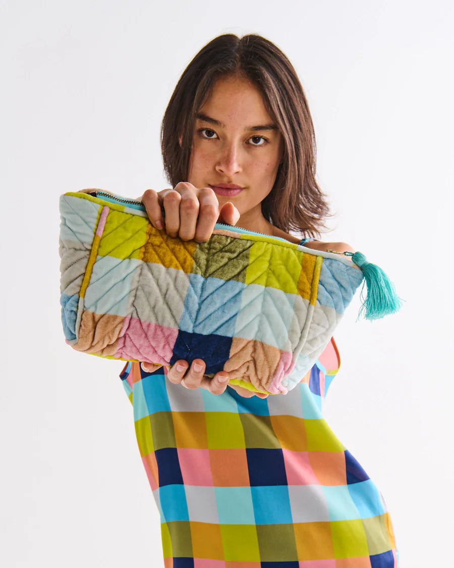 Kip & Co - Florida Tartan Velvet Toiletry Bag - The Ivy Room Adelaide