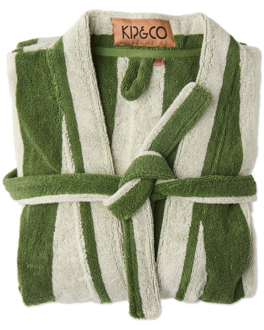 Kip & Co - Moss Stripe Terry Bath Robe - The Ivy Room Adelaide