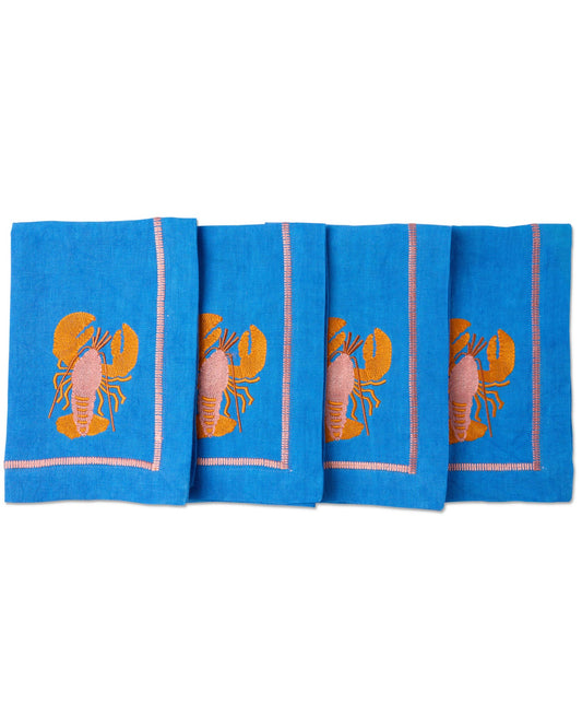 Kip & Co - Lobster Embroidered 4P Napkin Set - The Ivy Room Adelaide