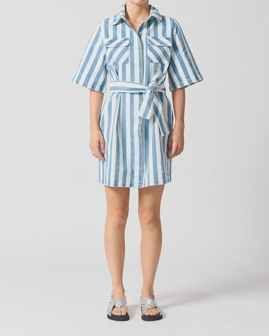 Walnut - Mayfair Dress / Denim Stripe - The Ivy Room Adelaide