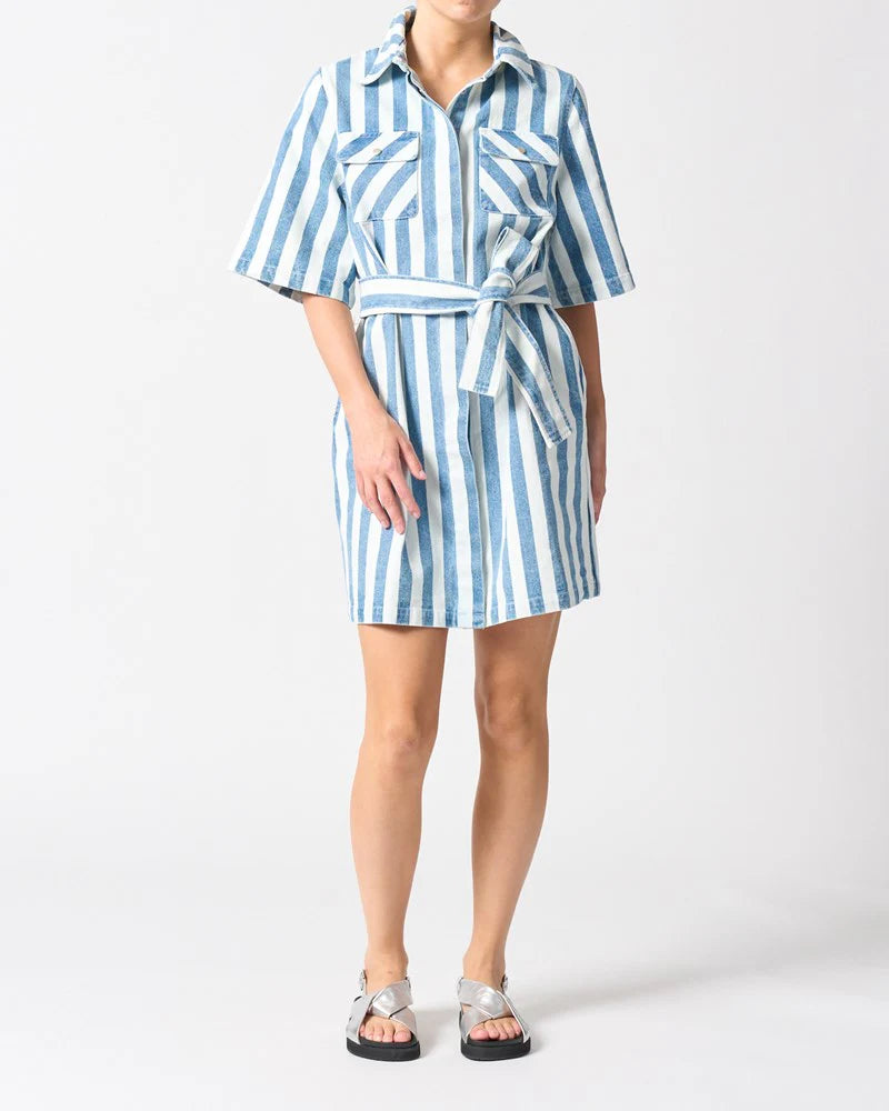Walnut - Mayfair Dress / Denim Stripe - The Ivy Room Adelaide