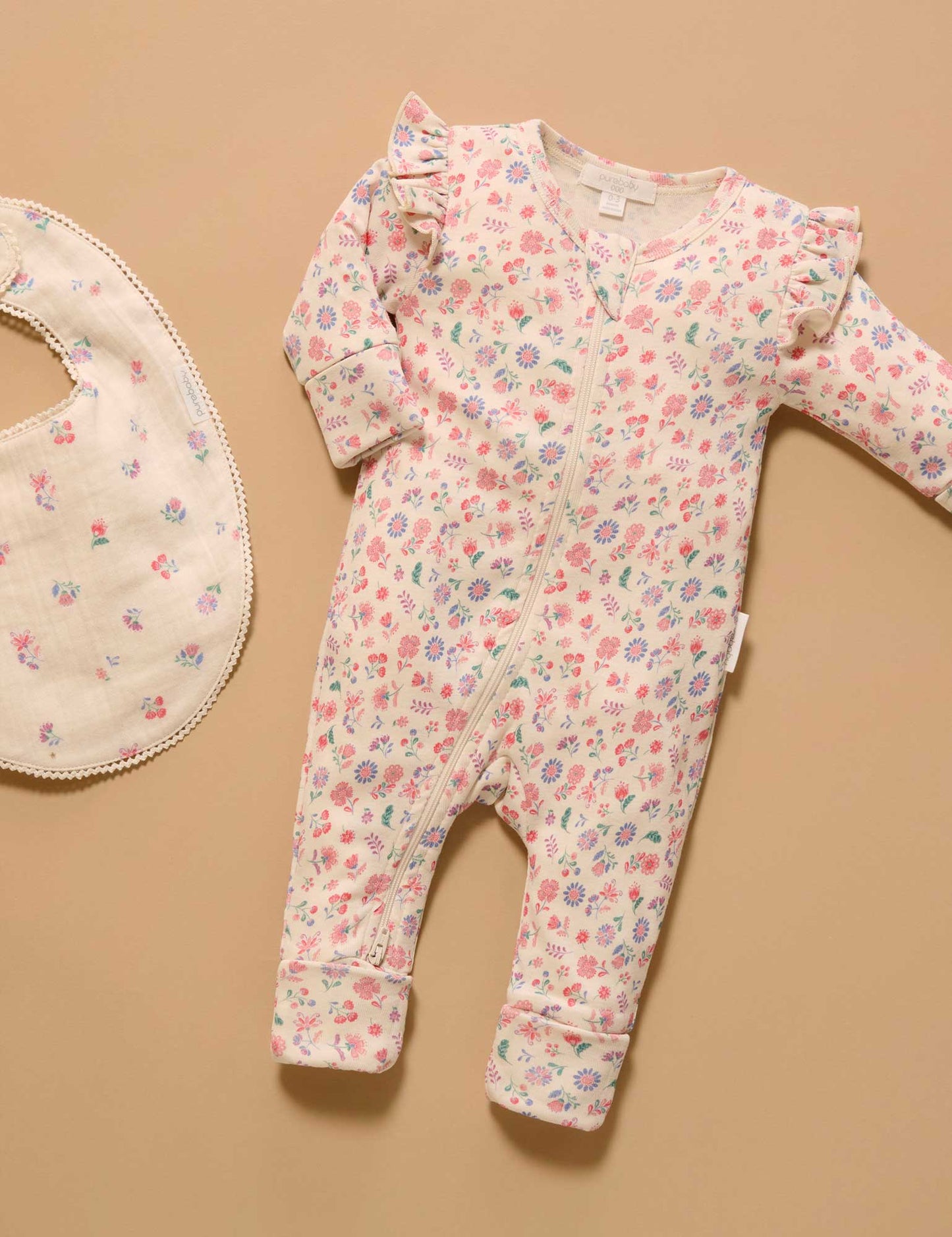 Purebaby - Zip Growsuit Flor