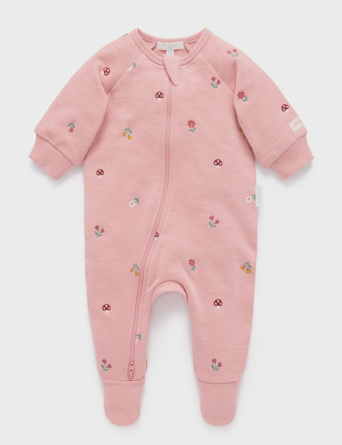 Purebaby - Embroidered Fleece Growsuit | Blush Forest