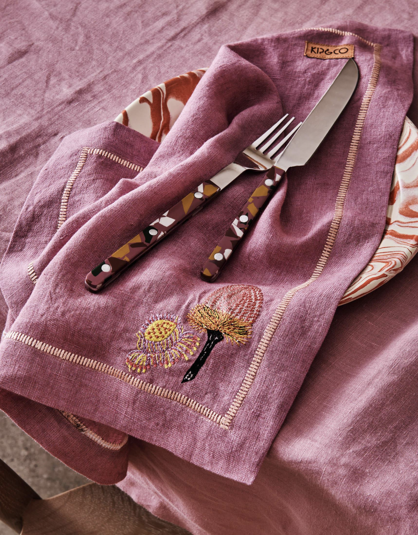 Kip & Co - Bush Native Embroidered 4pc Linen Napkin Set