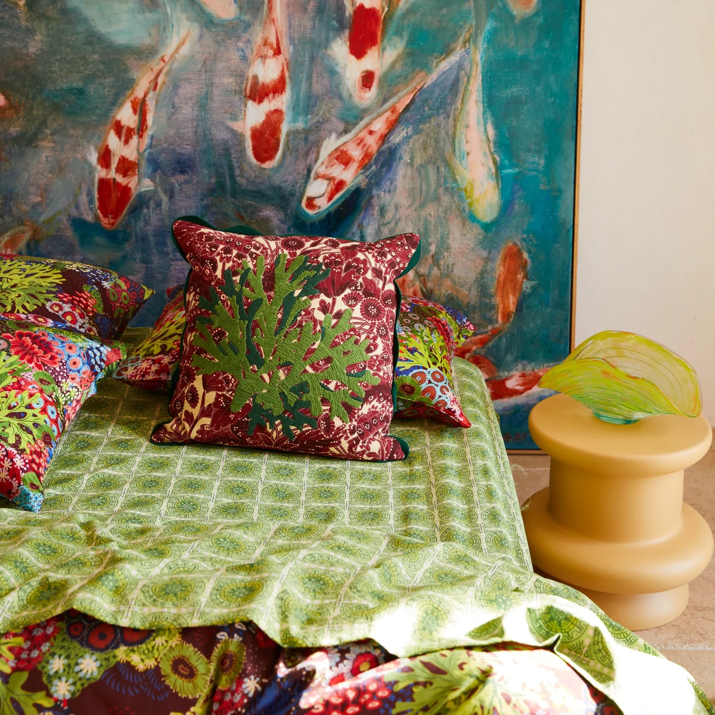 Sage x Clare - Lucia Embroidered Cushion / Crimson