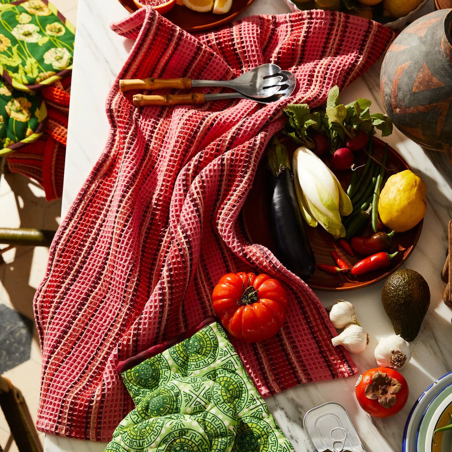 Sage x Clare - Selene Stripe Tea Towel / Hibiscus