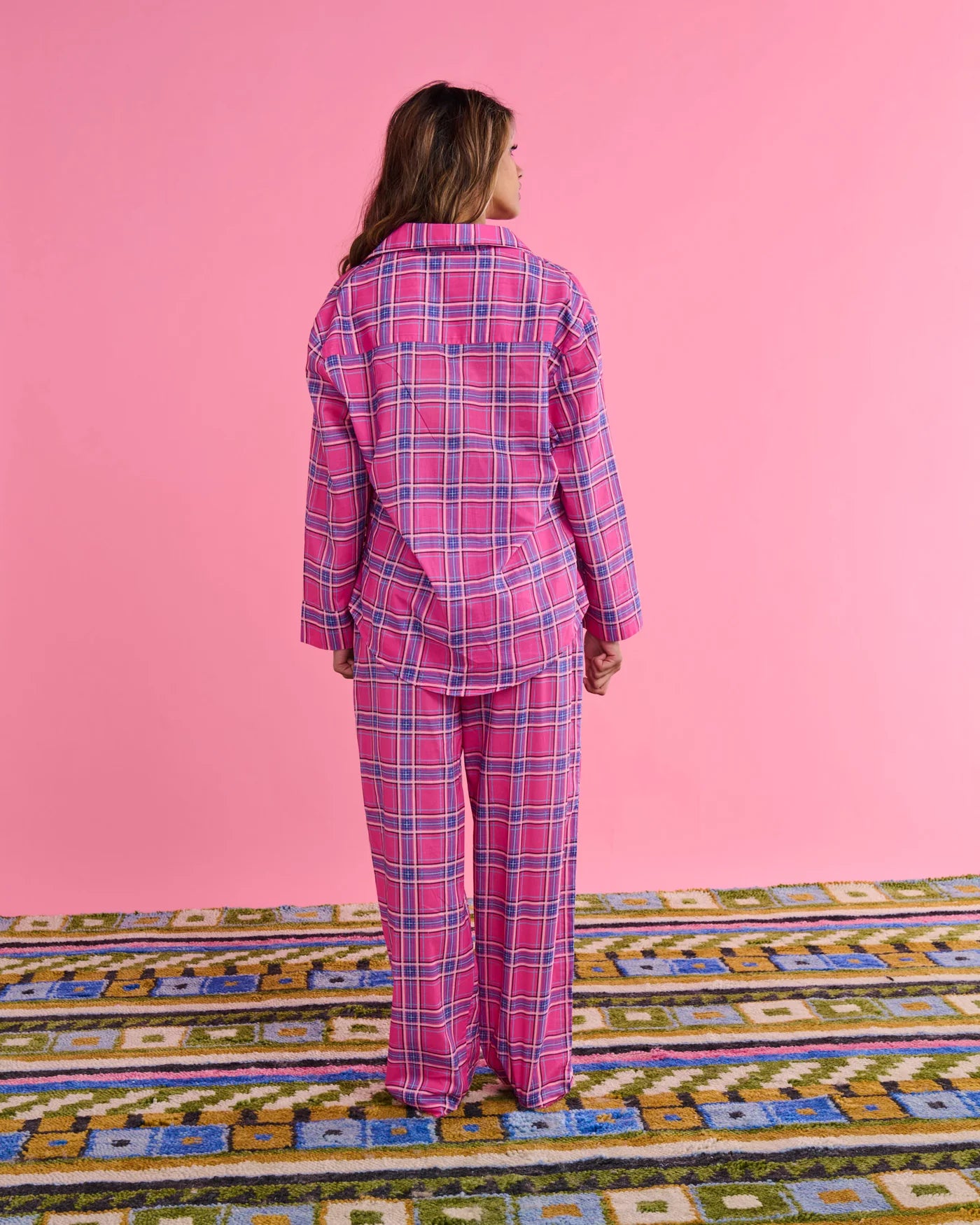 Kip & Co - Pinky Tartan Organic Cotton Long Sleeve Shirt & Pant Pyjama Set - The Ivy Room Adelaide