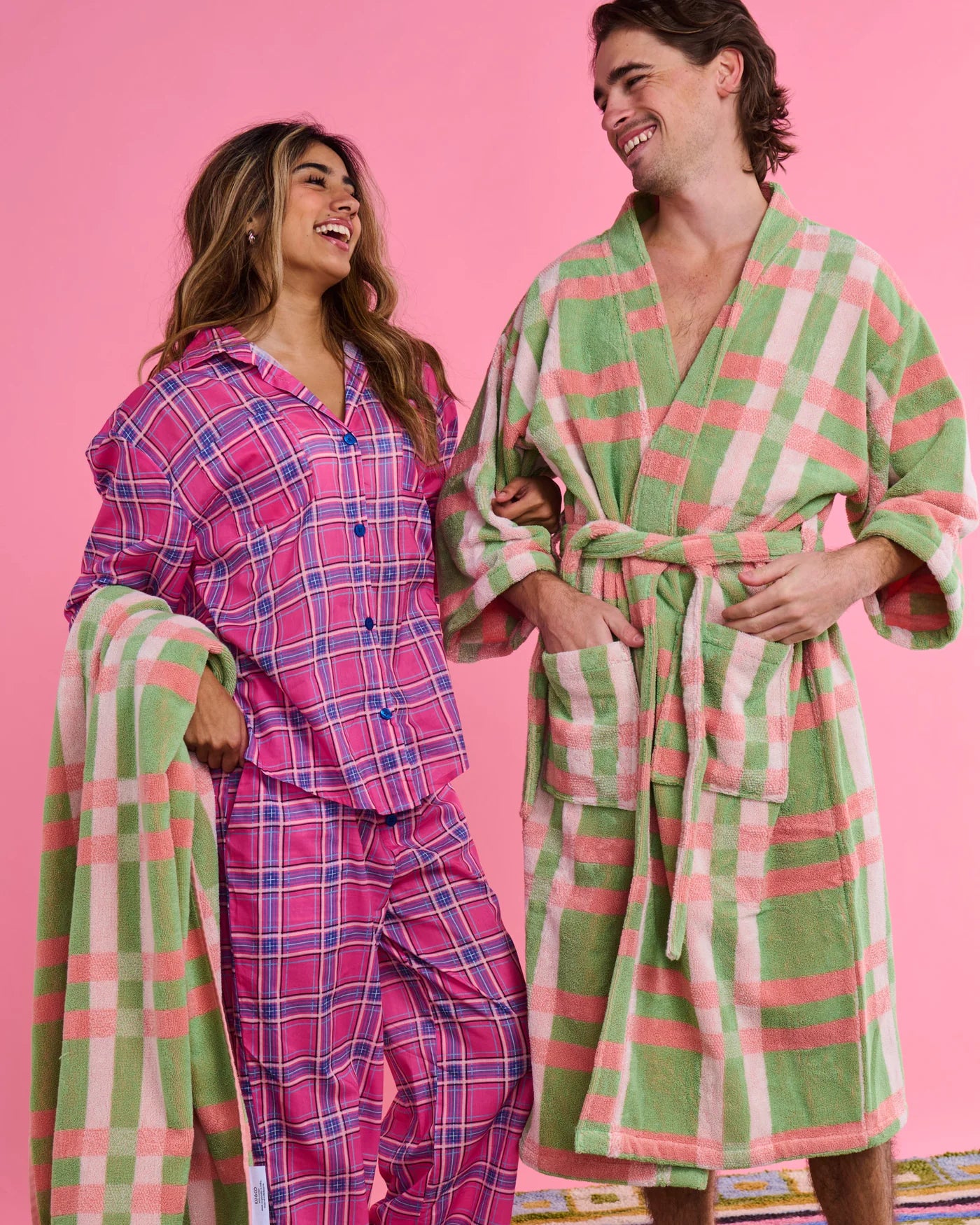 Kip & Co - Pinky Tartan Organic Cotton Long Sleeve Shirt & Pant Pyjama Set - The Ivy Room Adelaide
