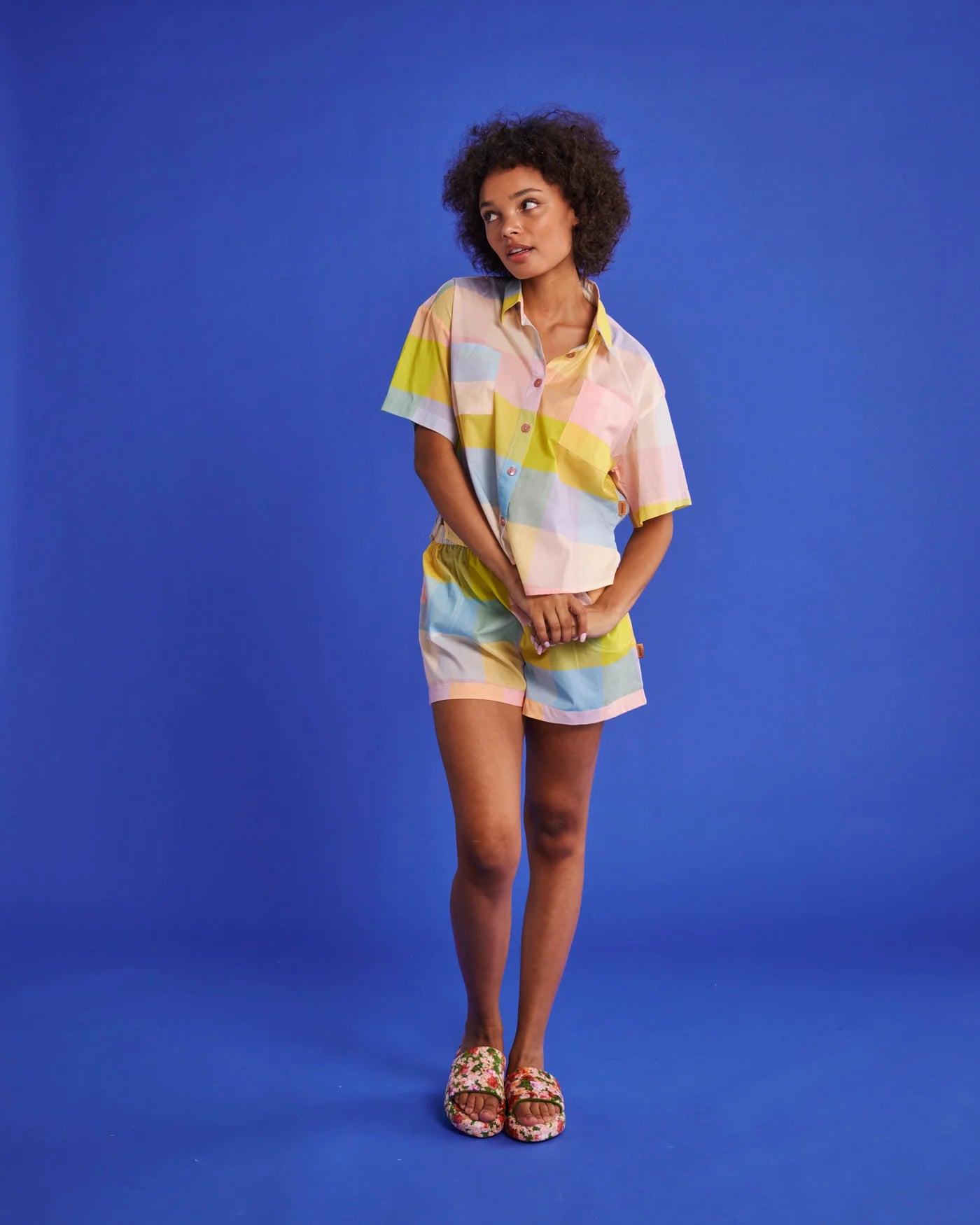 Kip & Co- Corfu Tartan Organic Cotton Short Sleeve Shirt & Short Pyjama Set - The Ivy Room Adelaide