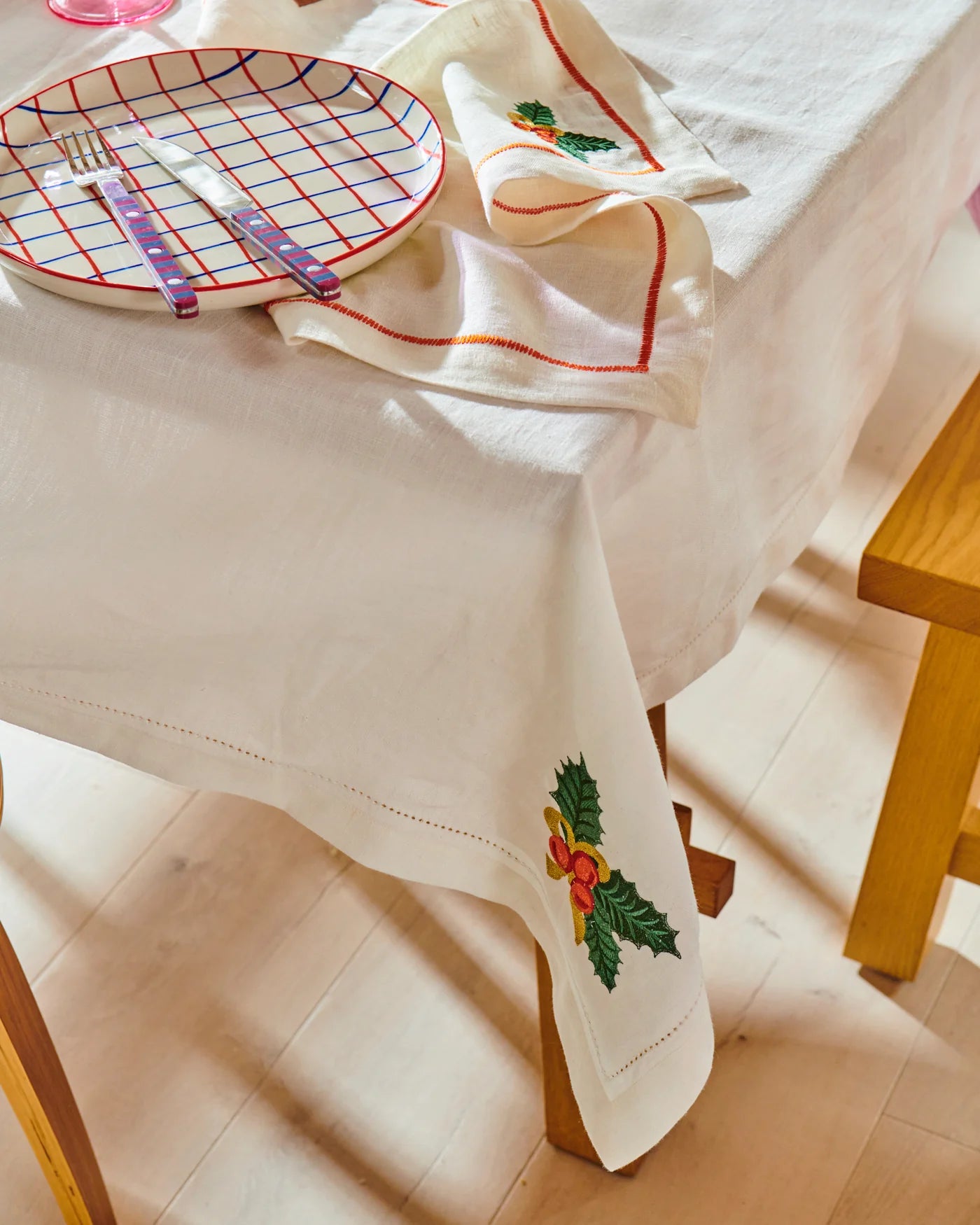 Kip & Co - Noel Embroidered Linen Tablecloth - The Ivy Room Adelaide