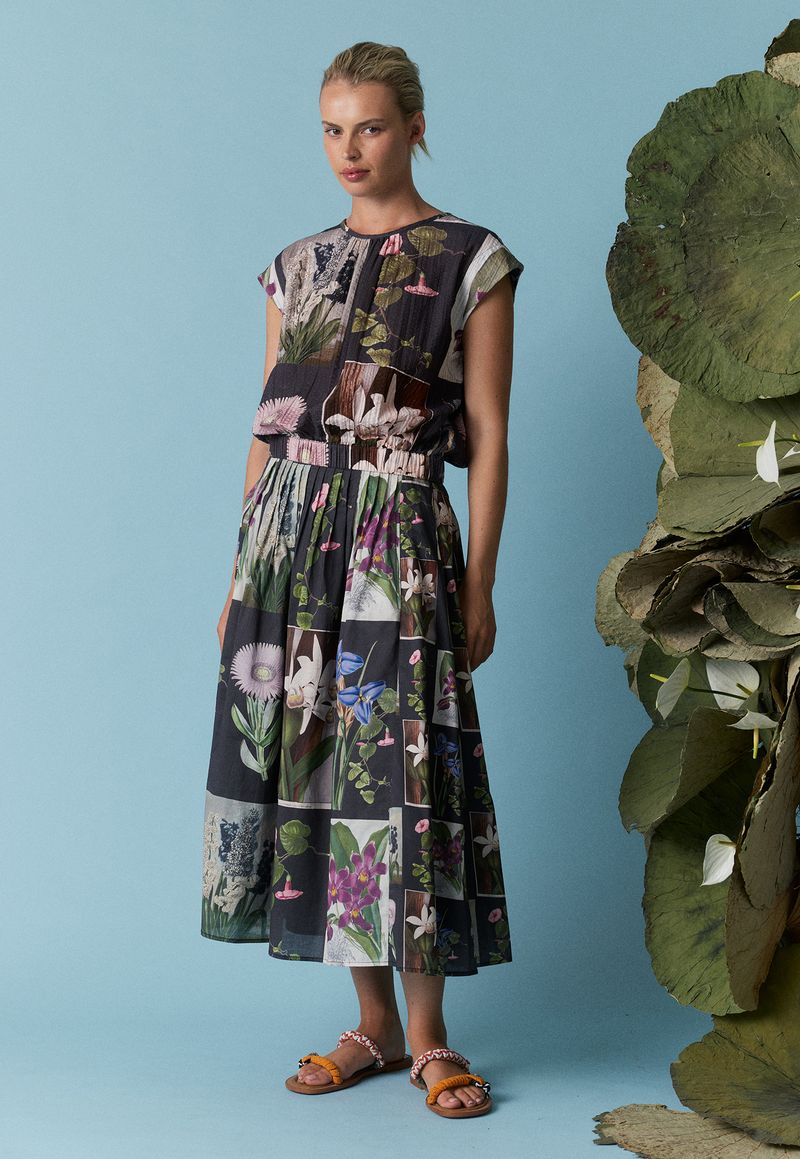 Nancybird - Alma Yoke Skirt / Charcoal Archive Floral