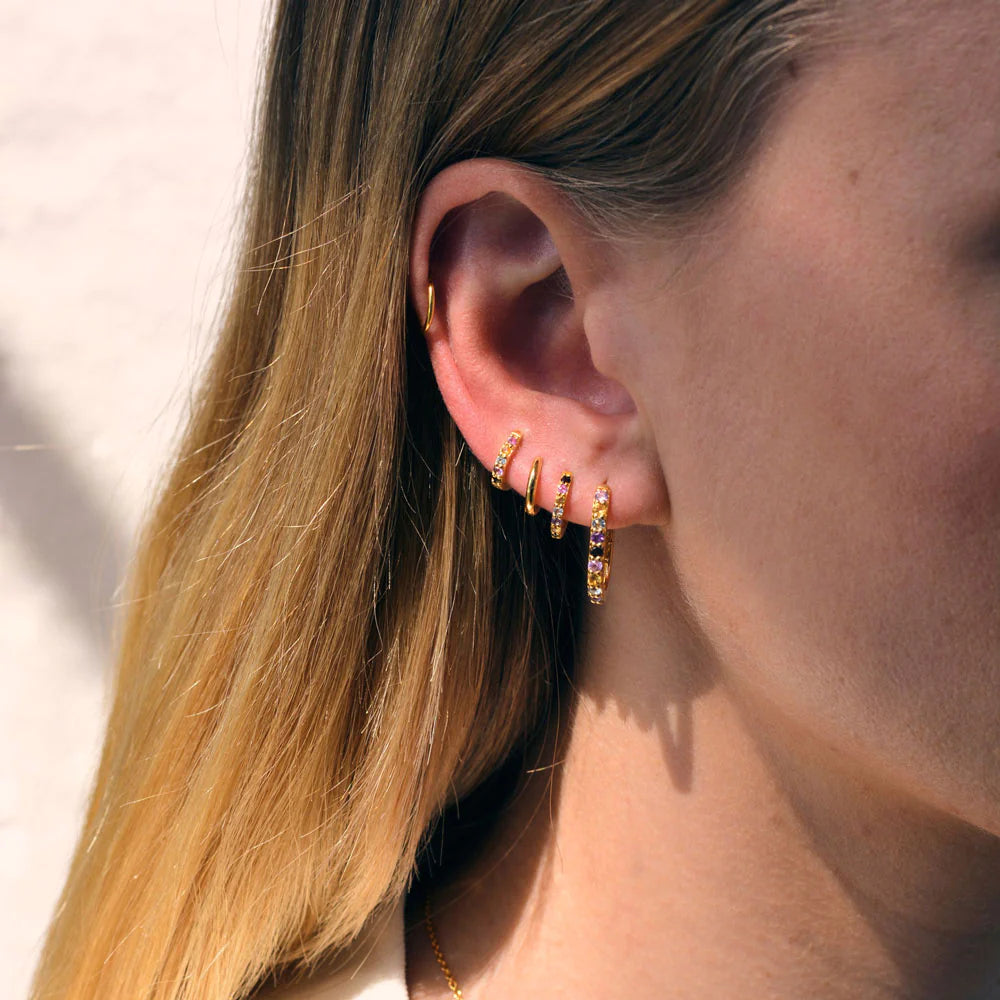 Linda Tahija - Mini Alpha Huggie Rainbow Gemstones Earrings Gold