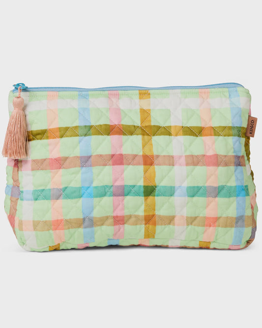 Kip & Co - Candy Check Mint Quilted Cotton Toiletry Purse