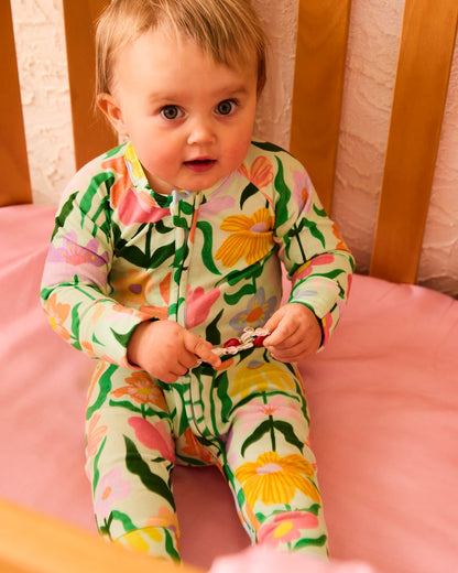 Kip & Co - Popping Flowers Organic Long Sleeve Zip Romper - The Ivy Room Adelaide