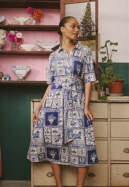 Nancybird - Vera Short Sleeve Dress Lyon Tile
