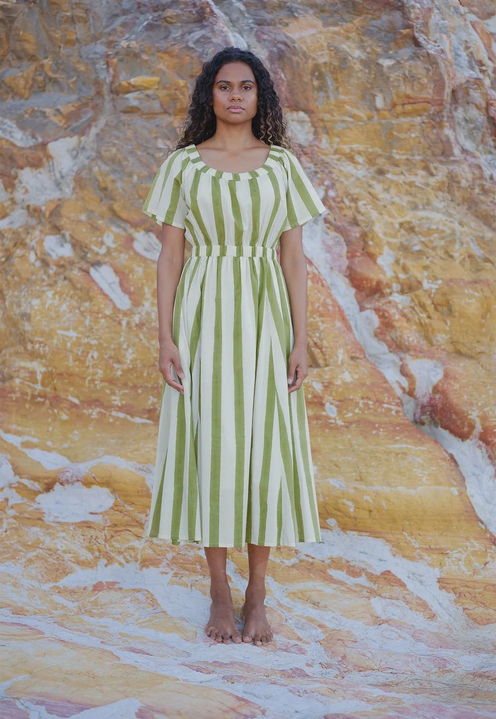 Nancybird - Daphne Dress | Green Stripe