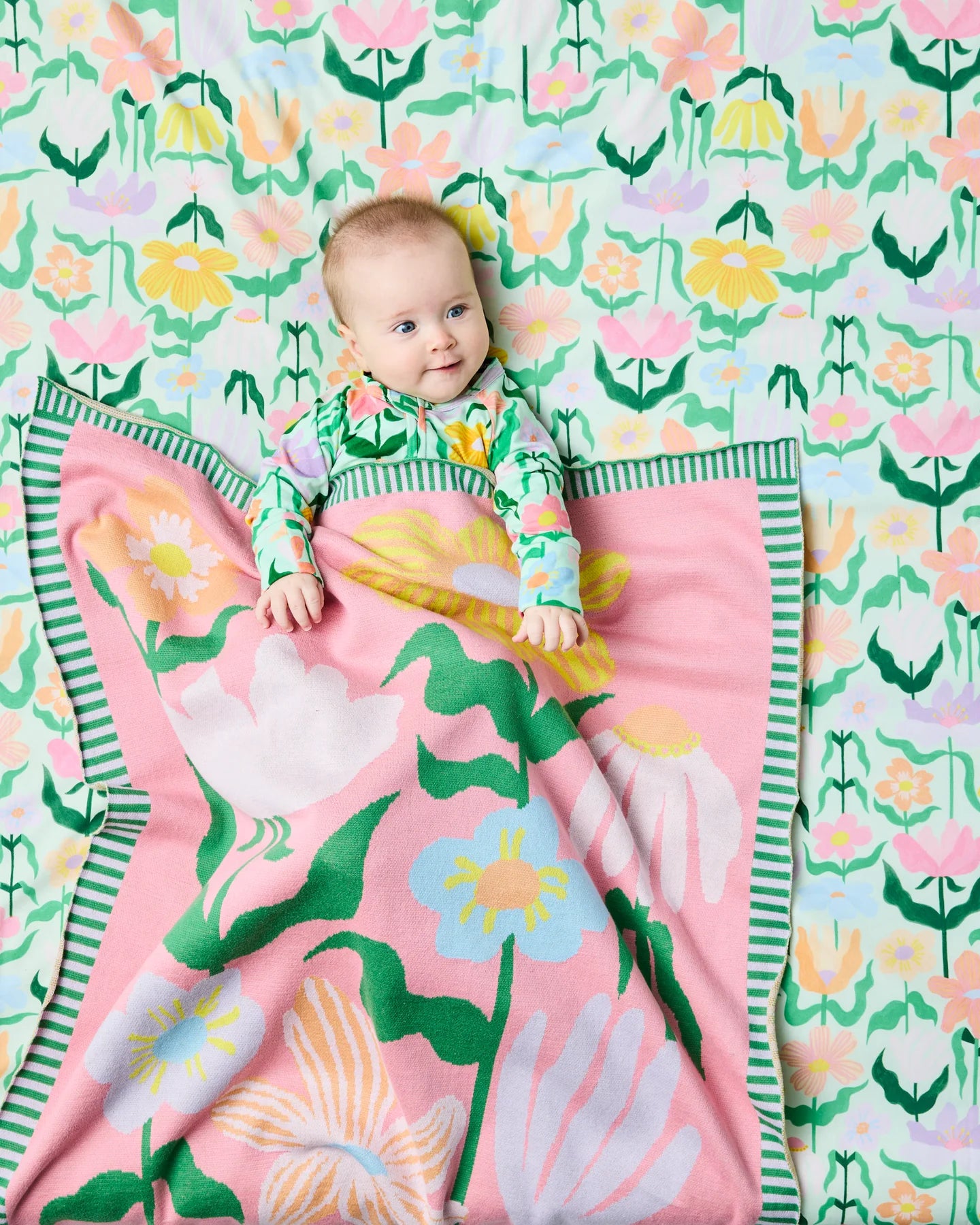 Kip & Co - Popping Flowers Cotton Knitted Blanket - The Ivy Room Adelaide