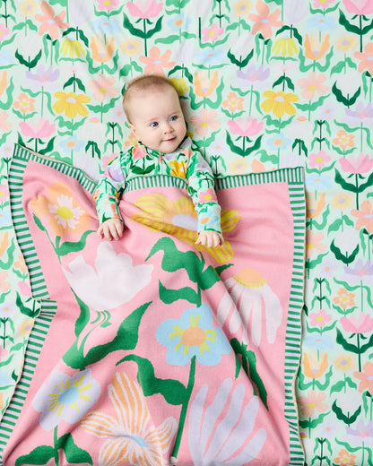Kip & Co - Popping Flowers Cotton Knitted Blanket - The Ivy Room Adelaide
