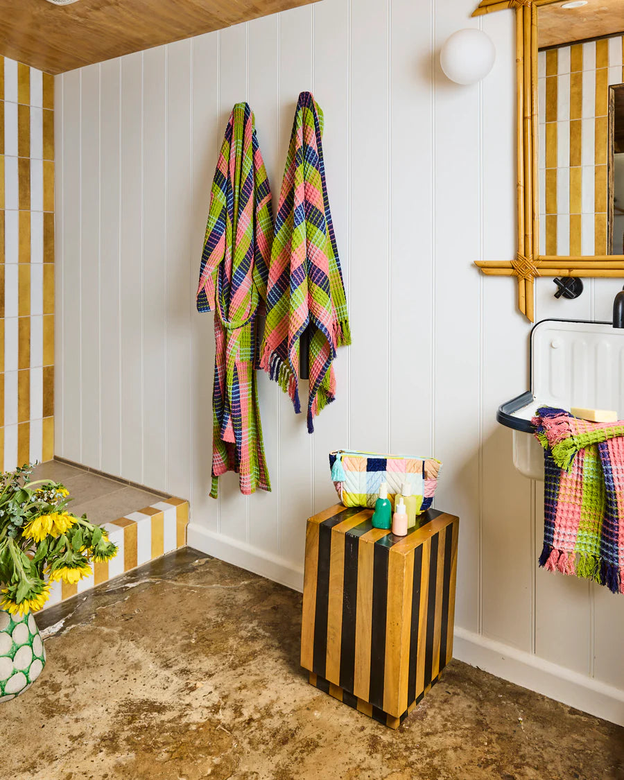 Kip & Co - Florida Tartan Velvet Toiletry Bag - The Ivy Room Adelaide