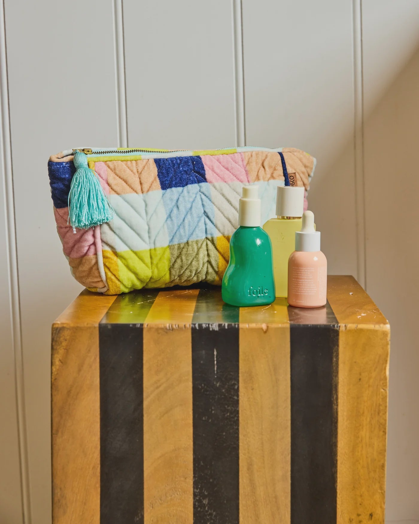 Kip & Co - Florida Tartan Velvet Toiletry Bag - The Ivy Room Adelaide