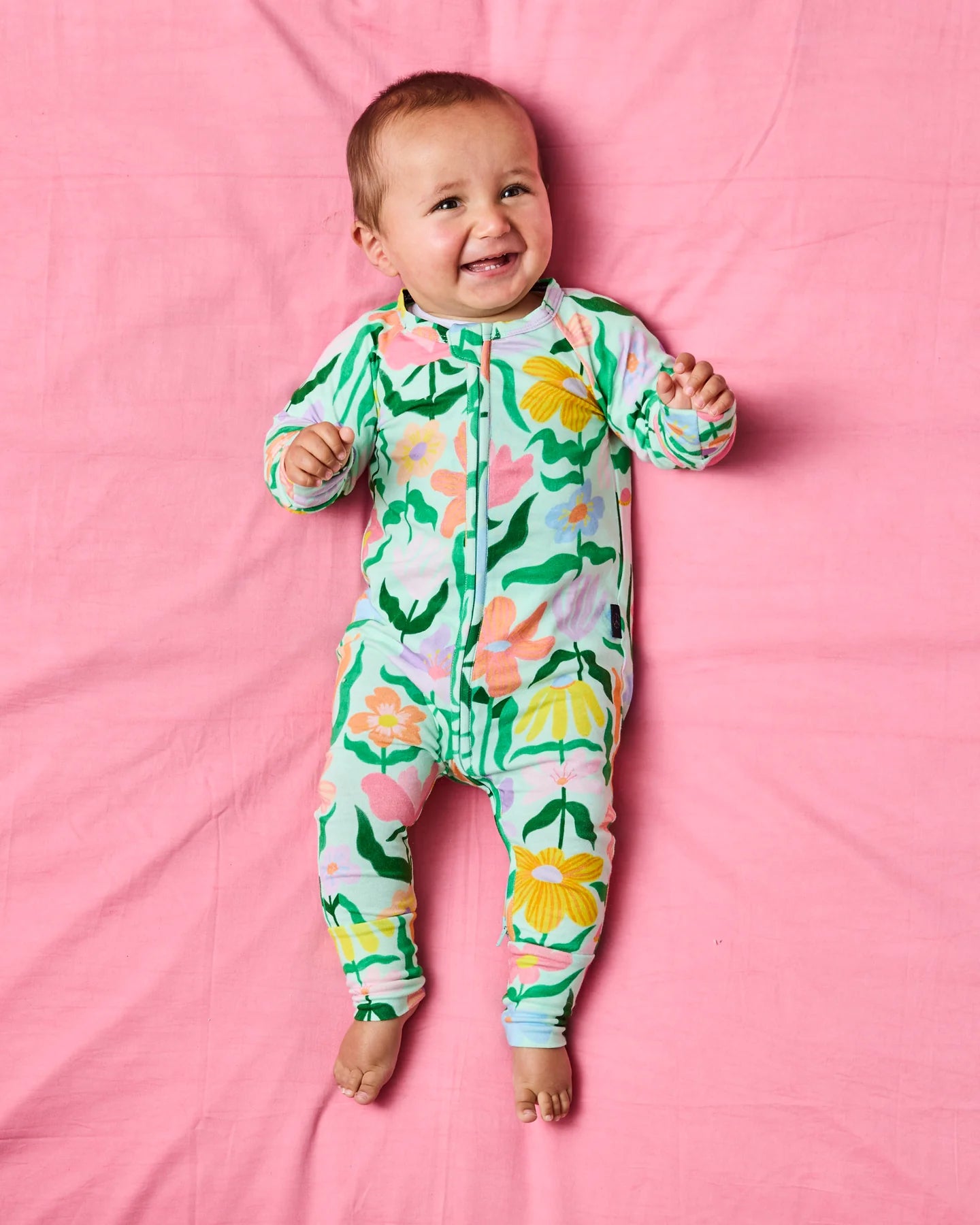 Kip & Co - Popping Flowers Organic Long Sleeve Zip Romper - The Ivy Room Adelaide