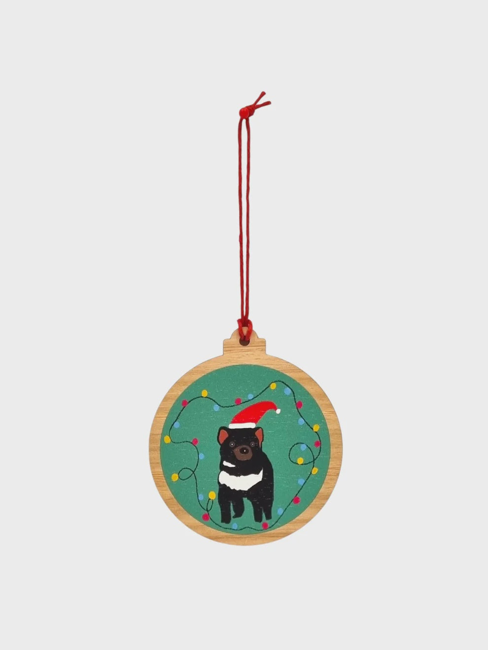 Red Parka Tasmanian Devil Wooden Christmas Decoration