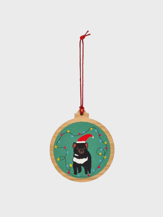 Red Parka - Tasmanian Devil Wooden Christmas Decoration