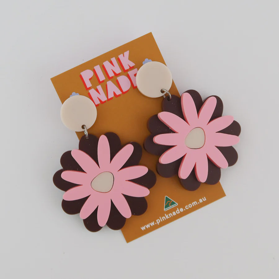 Pink Nade - Ashy Brown / Pink Dangle Earrings