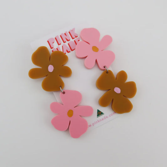 Pink Nade - Chantelle Pink / Mustard Flower Dangle Earrings