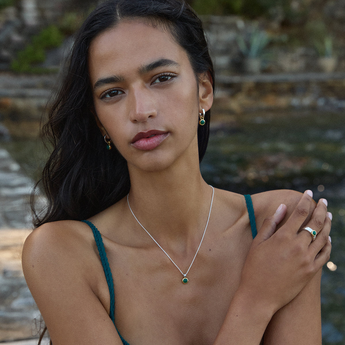 Najo - Solace Yellow Gold Green Onyx Huggie Earring