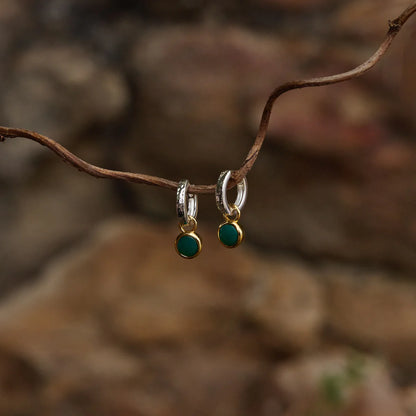 Najo - Solace Yellow Gold Green Onyx Huggie Earring