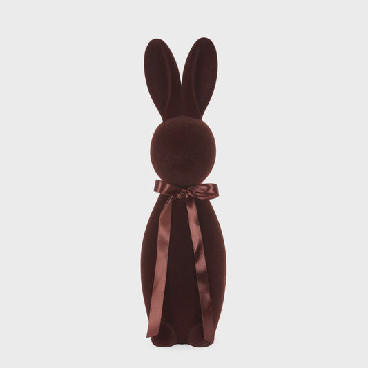 Holly & Ivy - XL Flocked Rabbit with Bow | Brown - The Ivy Room Adelaide