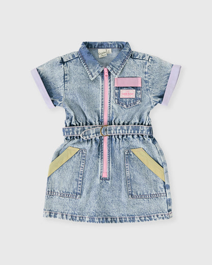 Goldie + Ace - Pastel Denim Belted Dress
