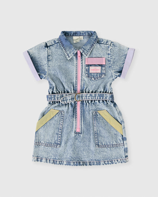 Goldie + Ace - Pastel Denim Belted Dress