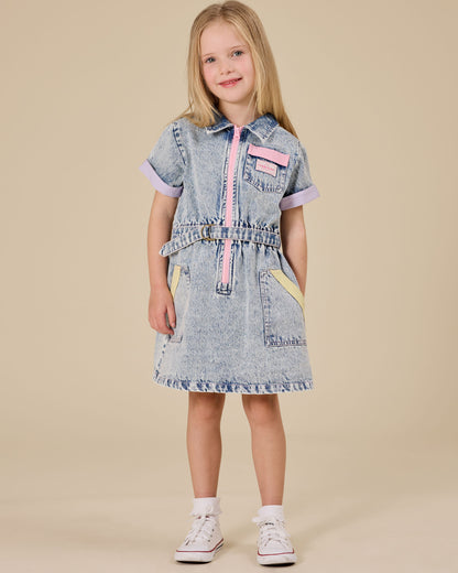 Goldie + Ace - Pastel Denim Belted Dress