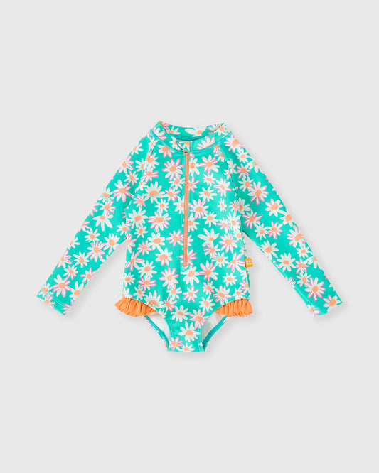 Goldie + Ace - Daisy Patch Long Sleeve Frill Swimsuit