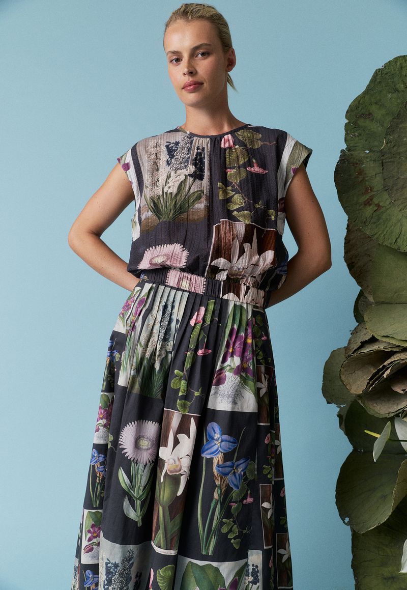 Nancybird - Alma Yoke Skirt / Charcoal Archive Floral