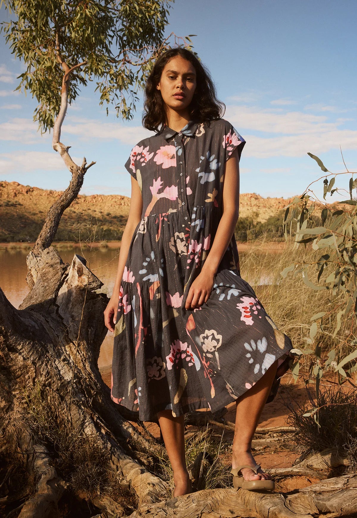 Nancybird - Maja Dress / Charcoal Watercolour