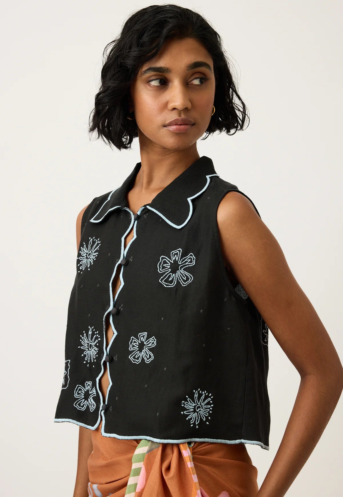 Nancybird - Tuva Vest / Charcoal Embroidered