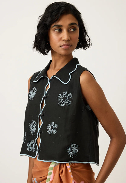 Nancybird - Tuva Vest / Charcoal Embroidered