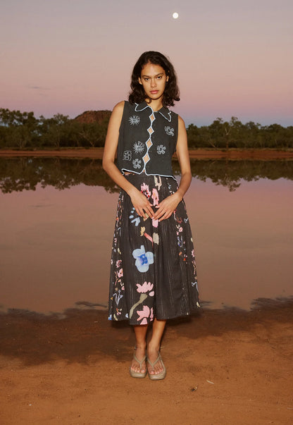 Nancybird - Tuva Vest / Charcoal Embroidered