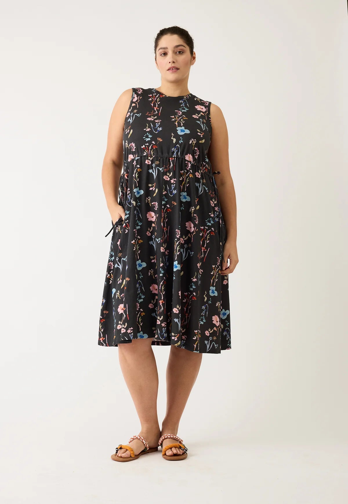 Nancybird - Lidia Tie Dress / Watercolour Charcoal