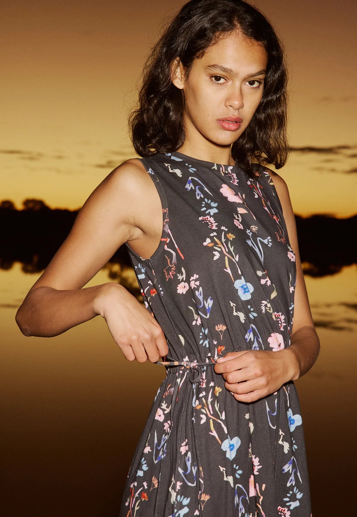 Nancybird - Lidia Tie Dress / Watercolour Charcoal
