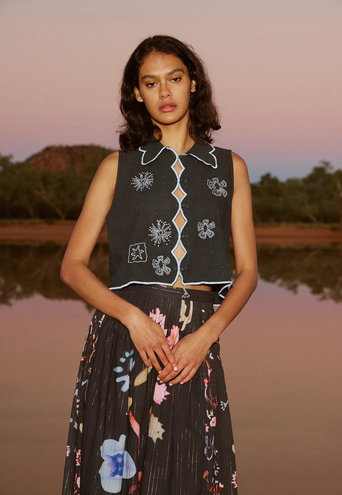 Nancybird - Tuva Vest / Charcoal Embroidered