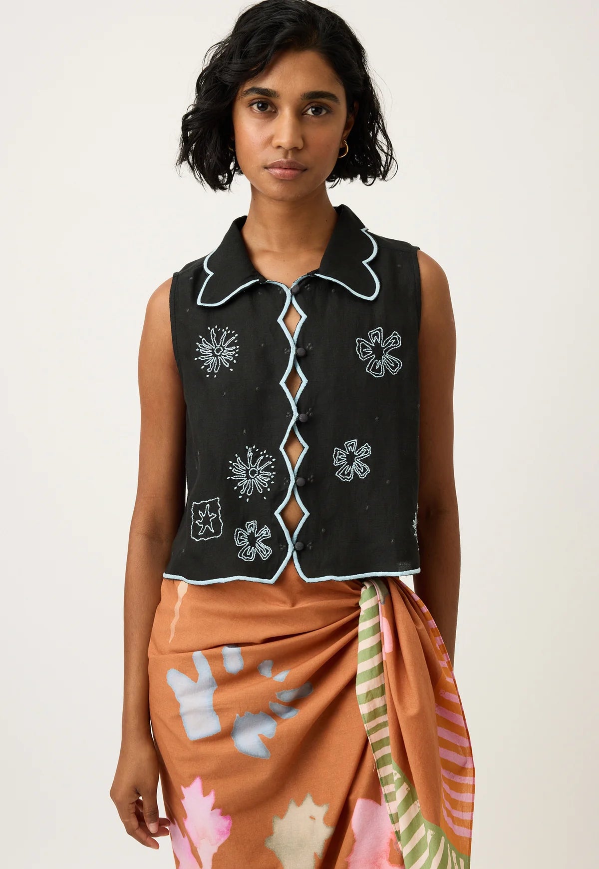Nancybird - Tuva Vest / Charcoal Embroidered